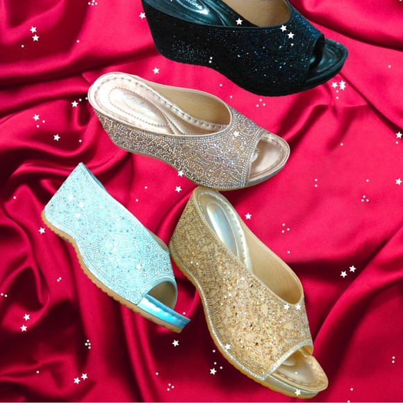 Selling Fast! Italina Bright Silver Rhinestone Embellished Wedge Heeled Mules - Picture 6 of 7